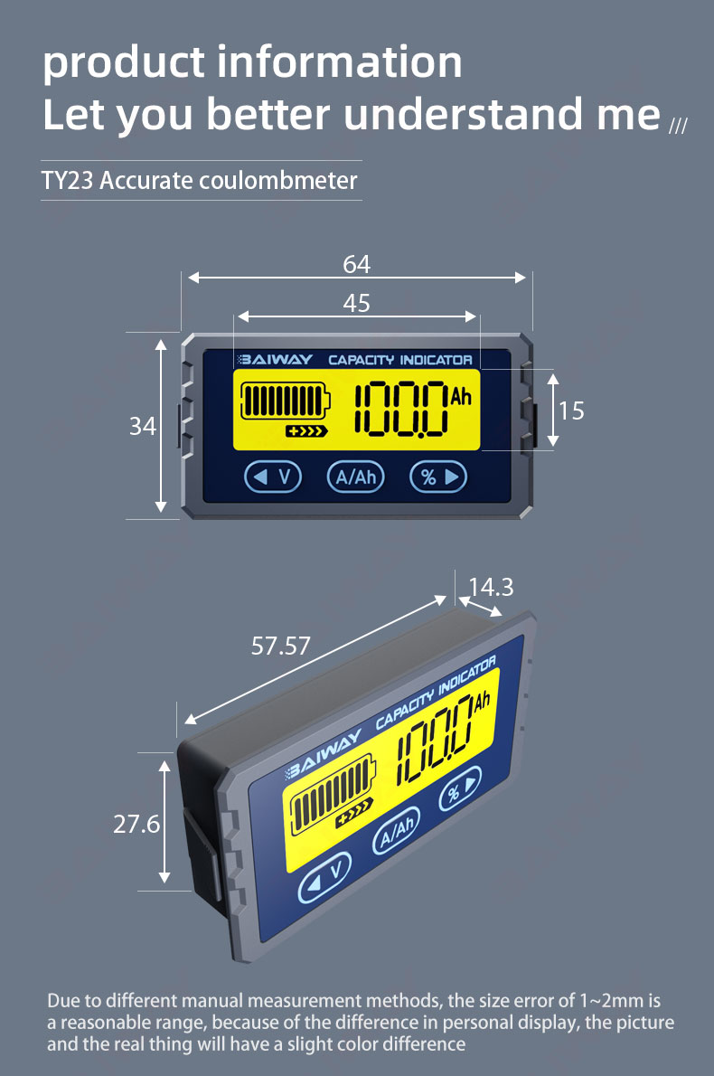 Coulometer TY23 80V100A LCD -batteri Monitor Laddningsutsläppsspänning Batterikapacitet Indikatortestare för elfordon