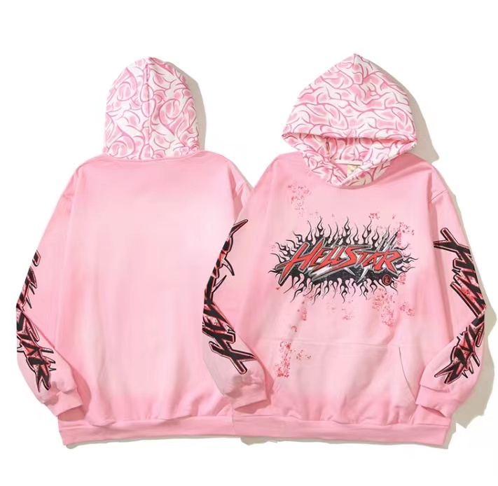  hoodie Men's Plus Size Hoodies  Hoodie Pink New Skull Graffiti Print Letter Loose Sweatshirt High Street Hip Hop Women's Hoodie Couple Sweatshirt