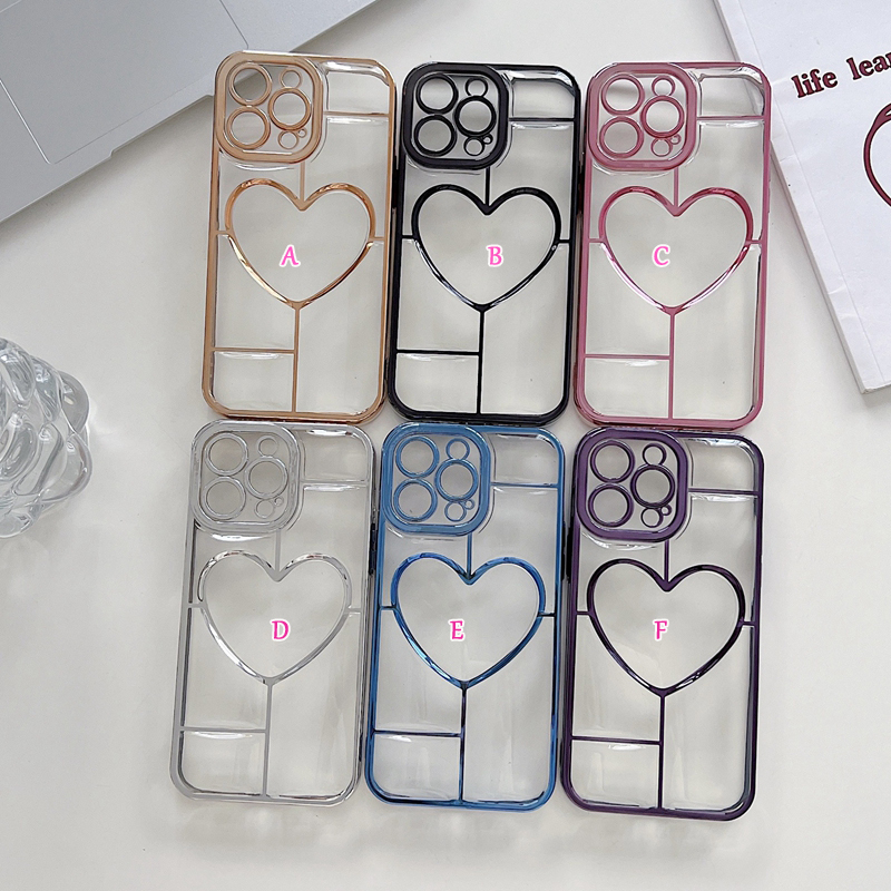 Heart Love IPhone 15 14 Pro Max için Krom Kılıflar Plus 13 12 11 Moda Lüks Yumuşak TPU LOVER Berrak şeffaf bling ince delik metalik kaplama cep telefonu geri kapaklar