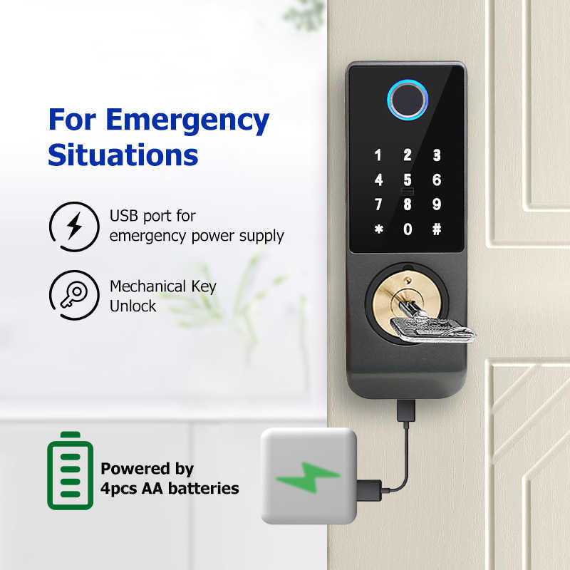 Serrature Serrature porte Cancello esterno Impermeabile Doppia serratura impronte digitali Tuya Wifi Smart Door Lock Codice di accesso digitale Scheda IC Keyless Enter Electr