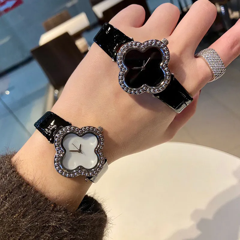 Fashion Brand Wrist Watches Women Girl Flowers Crystal Style Leather Strap Clock VA02