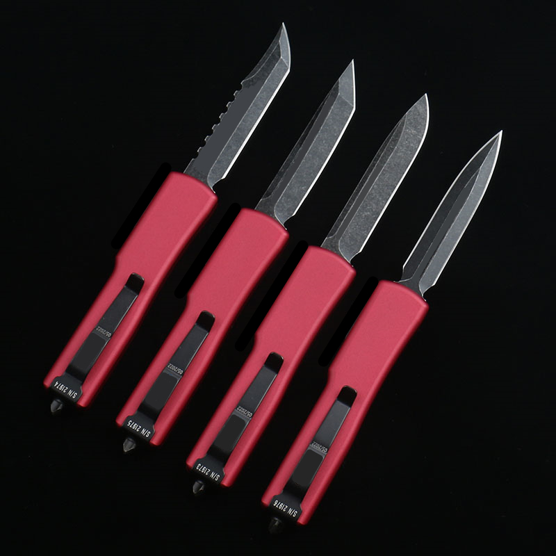 DQF Version Red MT 70 Tactical Knife CNC 6061-T61 High Hardness Aviation Aluminum Alloy Handle Stone Wash D2 Blade Outdoor Camping EDC Tool US Italian Style