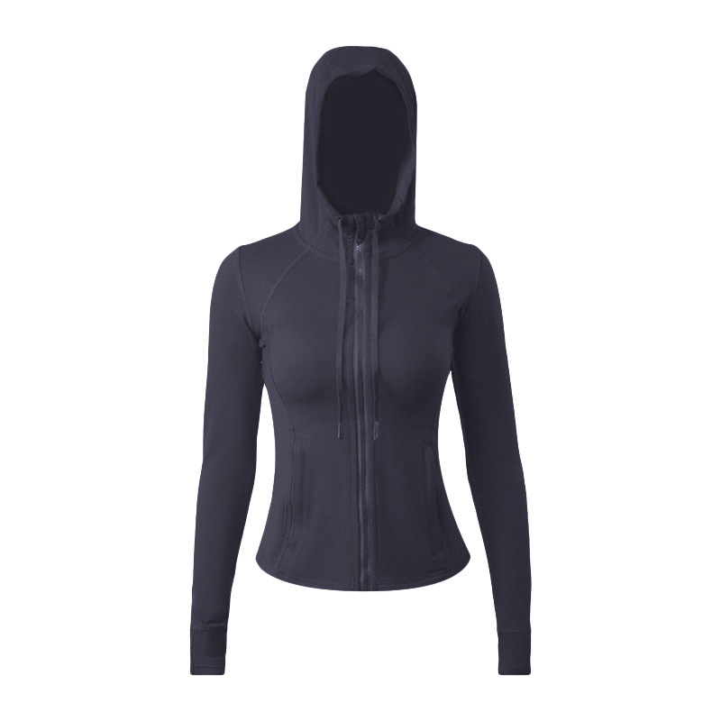 lu Yoga Wear Doppelseitig gebürstete Damen-Sport-Kapuzenjacke. Damen-Jacke mit hohem Stretch-Reißverschluss, Cardigan, schlanker Nude-Mantel