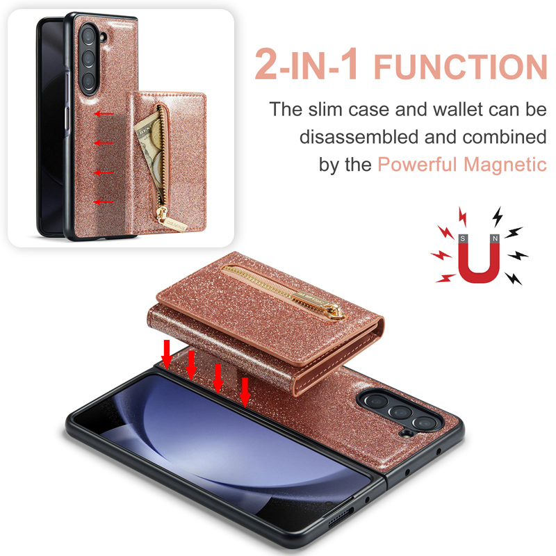 تصميم جديد DG.Ming Magnetic 2 في 1 Glitter Pu Leather Phone Case مع حقيبة بطاقة لـ Samsung Z Fold 3 z Fold4 z fold5