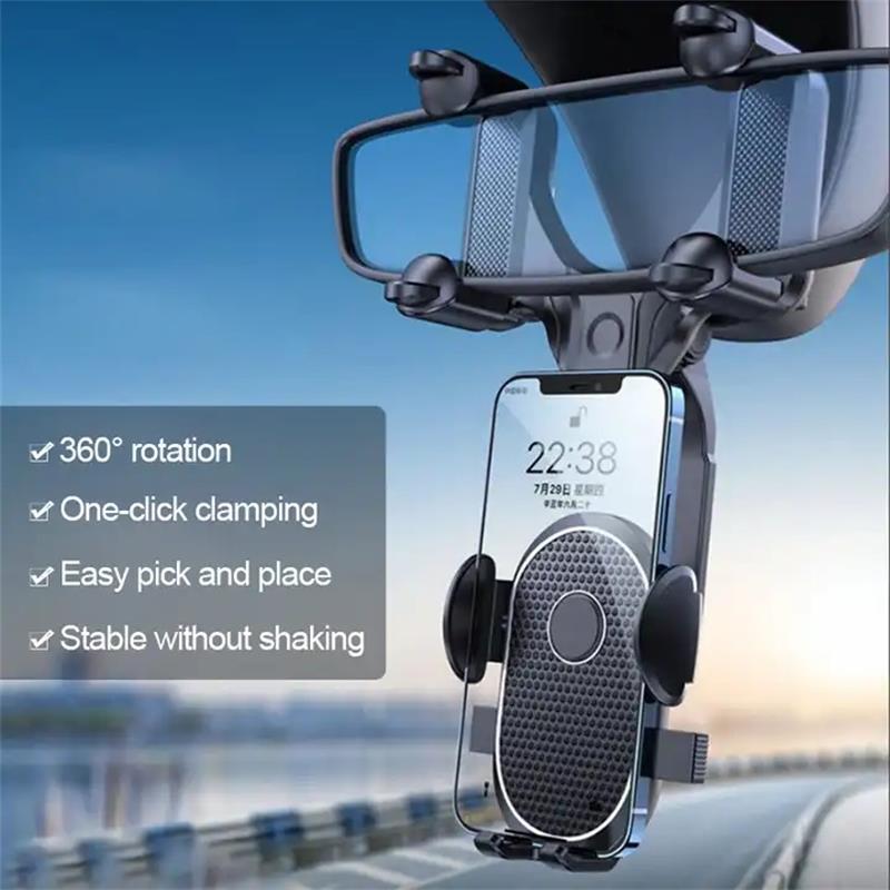 360 Rotertabel infällbar biltelefonhållare Multifunktionell roterande justerbar Mount Universal Rearview Mirror Phone Holder