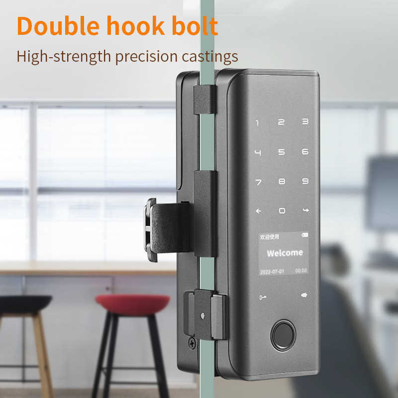 ドアロックバイオメトリック指紋電子デジタルロックキーレスエントリガラスドア用のスマートロック木製ドアロックHKD230902