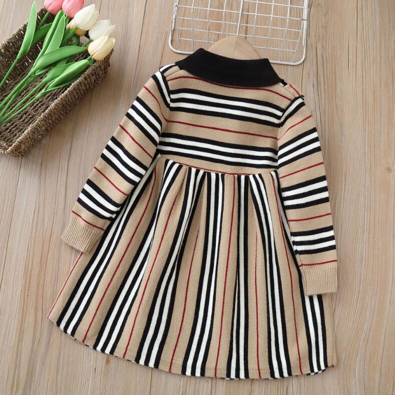 Cute Baby Girls Striped Princess Dresses Spring Autumn Kids Knitted Dress Children Long Sleeve Dresses 2-7 Years