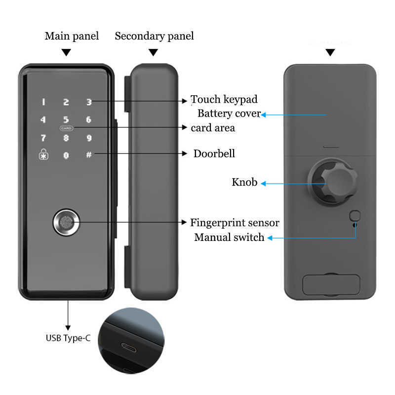 Türschlösser Tuya Bluetooth Smart Locker für Schiebeglastür oder Holzsicherheit Cerradura Fingerabdruck-Zahlenschloss für Bürowohnung HKD230902