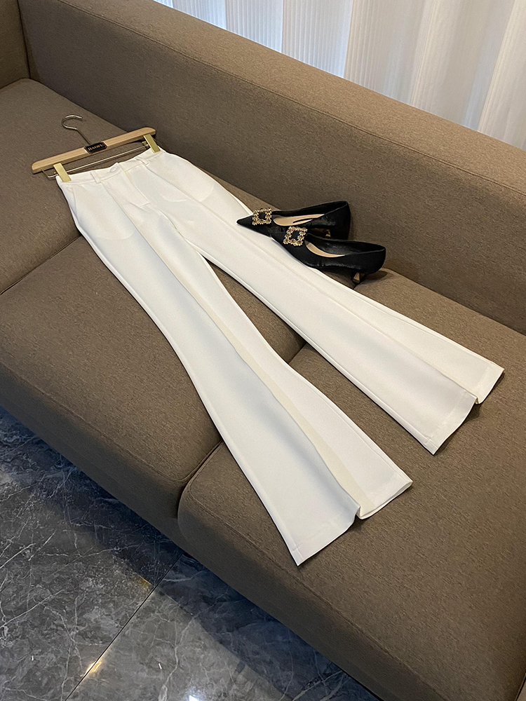 2024 Autumn White / Black Solid Color Two Piece Pants Sets Long Sleeve Notched-Lapel Single-Breasted Blazer Blazers & Flare Trousers Work Trousers Suits Set 2 O3G302262