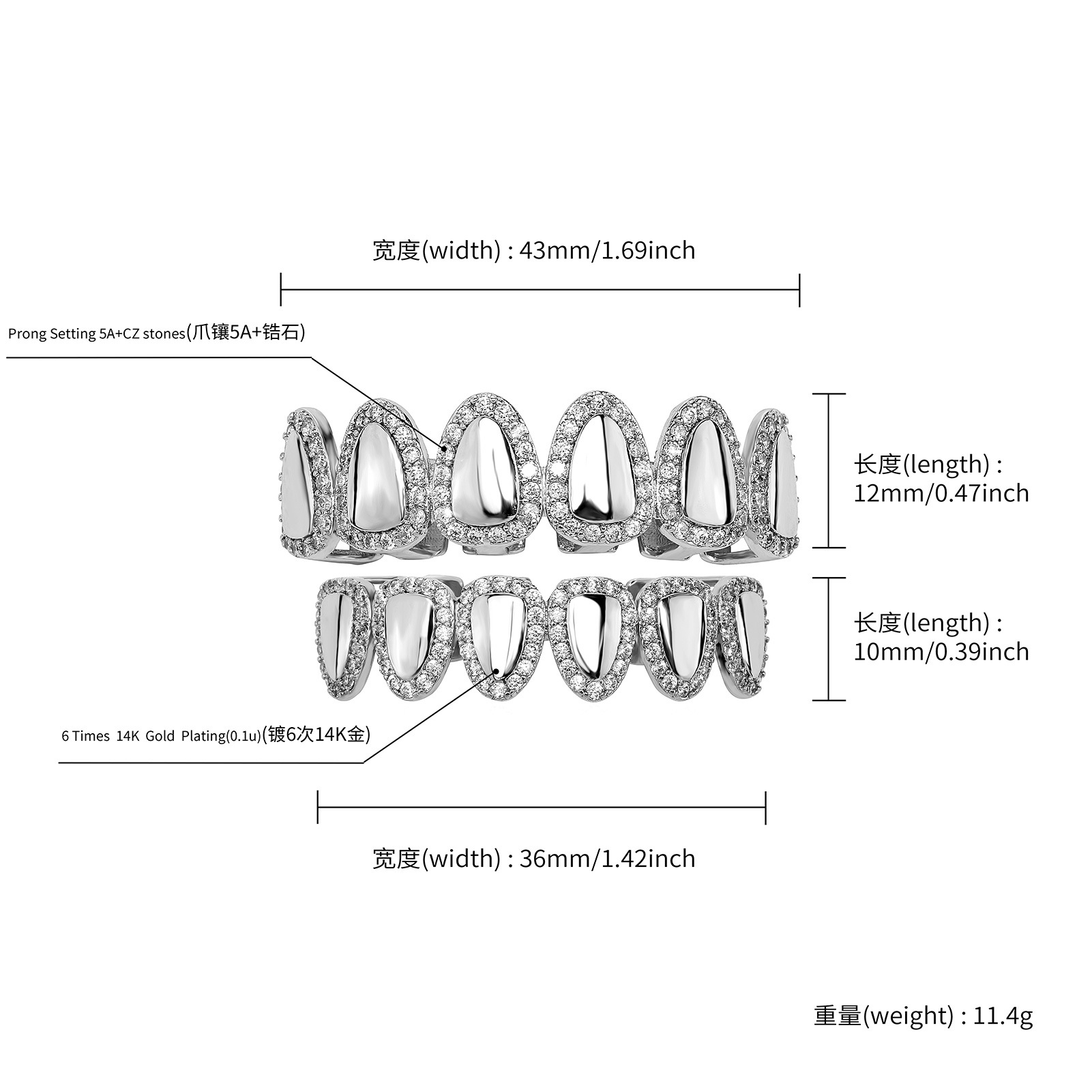 Bling CZ Цирконий Зуб Вампира Grillz 18K Настоящее Золото Панк Хип-Хоп Полный Алмазный Клык Грили Брекеты Зубная Крышка Рэпер Украшения Для Тела для Косплея Хэллоуин Костюмированная Вечеринка