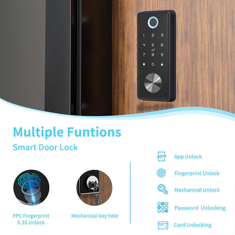 Дверные замки Egfirtor Smart Ttlock Bluetooth без ключа блокировки входной двери электронная клавиатура Deadbolt Home деревянный отпечаток пальца Lock Hkd230902