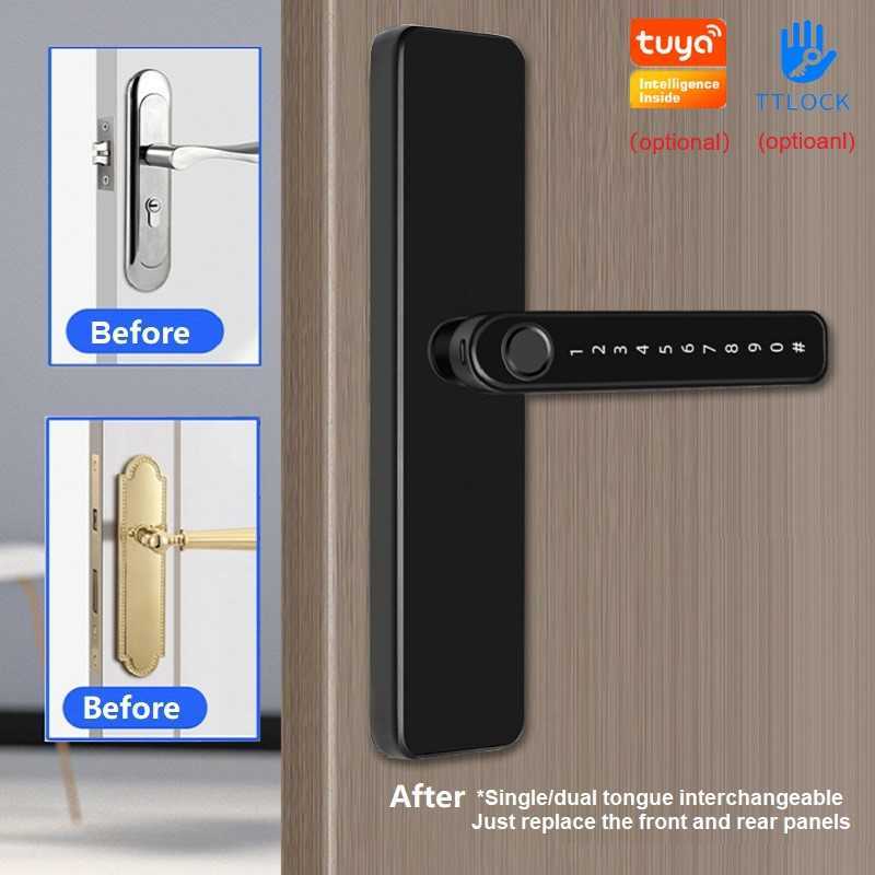 Door Locks Biometric Fingerprint Door Lock Smart Lock Password Tuya/TTlock App Remote Unlocking Keyless Electronic Lock No Hole Required HKD230902