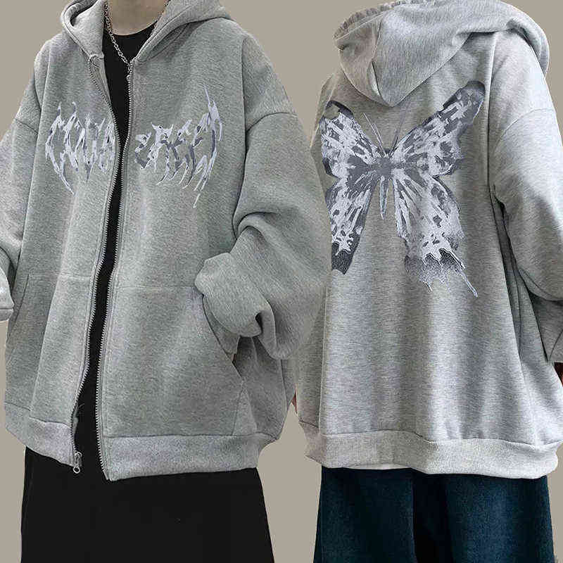 Skelett blixtlås hoodie män kvinnor y2k harajuku långärmad tröja vintage överdimensionerade huva jackor streetwear gothic pullover