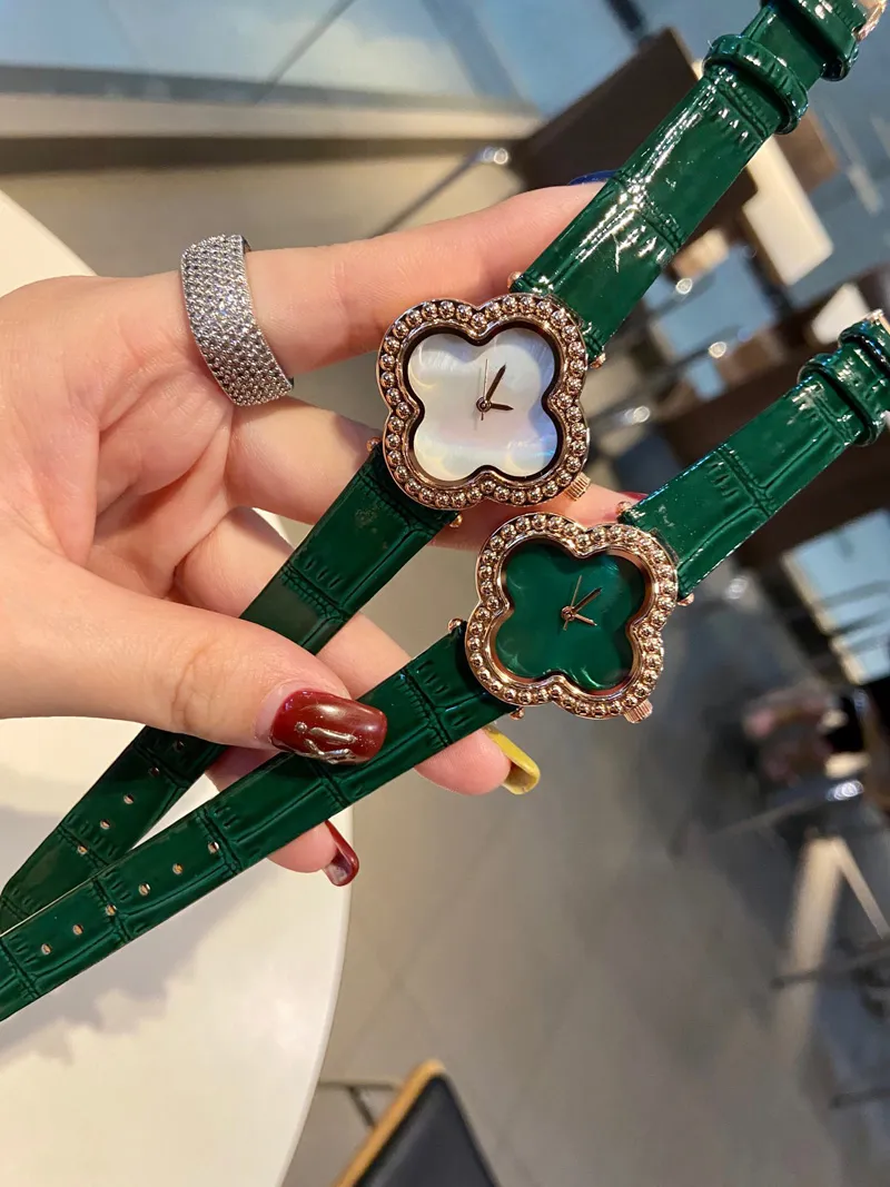 Fashion Brand Wrist Watches Women Girl Flowers Crystal Style Leather Strap Clock VA02
