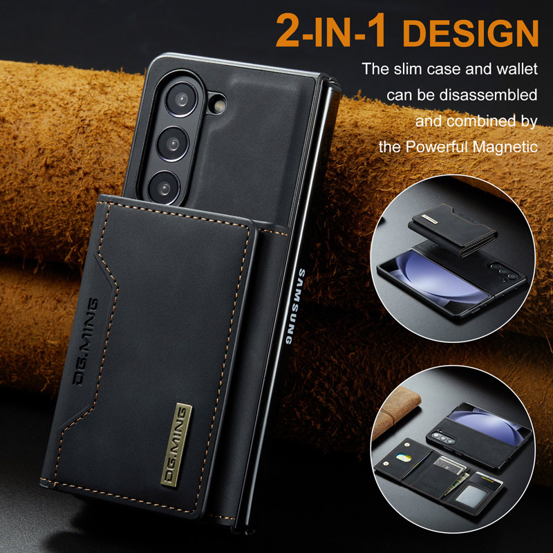 DG MING 2 en 1 Funda de cuero magnética desmontable para Samsung Z Fold 3 Z Fold4 Z Fold5 funda tipo billetera y tarjetero para teléfono