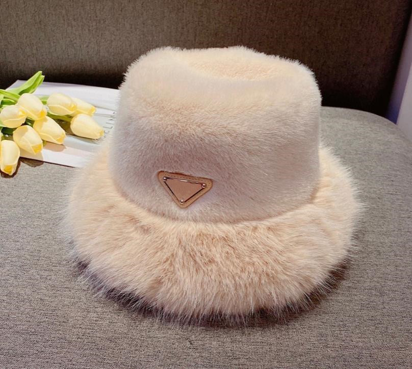 Winter Fur Bucket hat for Women 2023 New Designer Fashion Thick Warm Ladies Fisherman hats Caps Ear Warmer Black Pink White C056