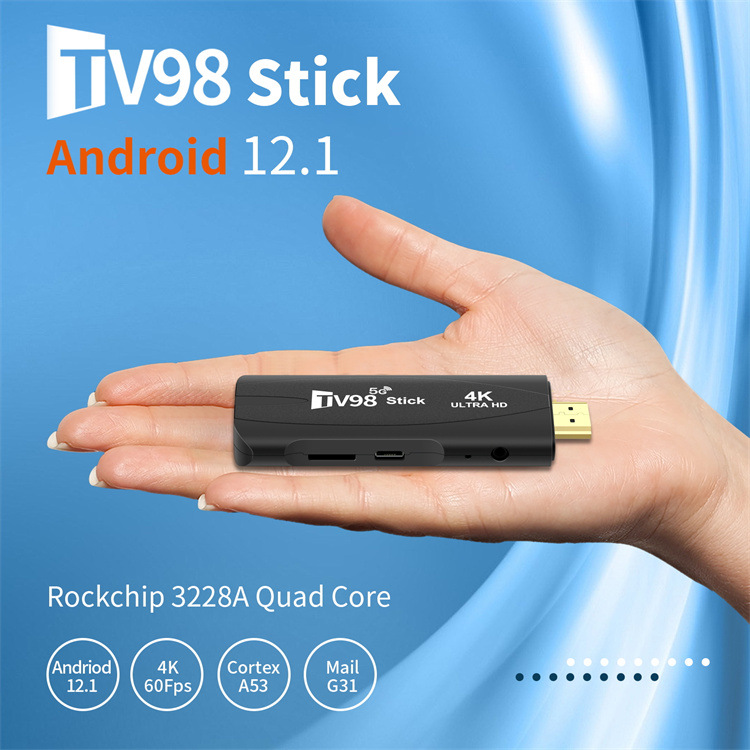 Tv98 tv stick 4k smart 2.4g 5g wifi android tv box 12.1 rockchip 3228a hdr set top os hd 3d reprodutor de mídia portátil