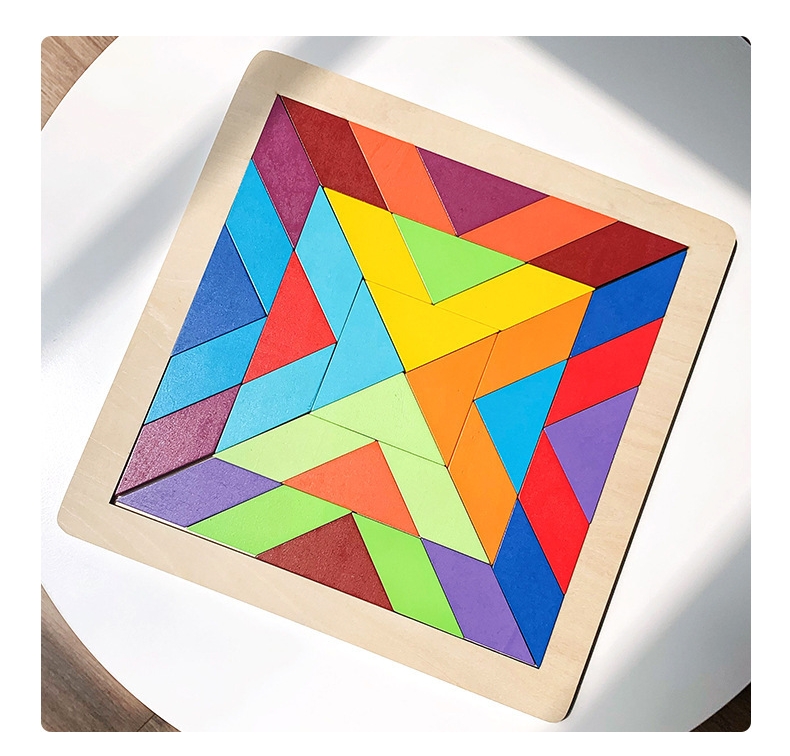 Gros personnalisé rond Puzzle jeux en bois Tangram couleur Puzzle bloc modèle marbre Puzzle en bois Puzzles jouets pour enfants Iq Puzzle cadeau de noël