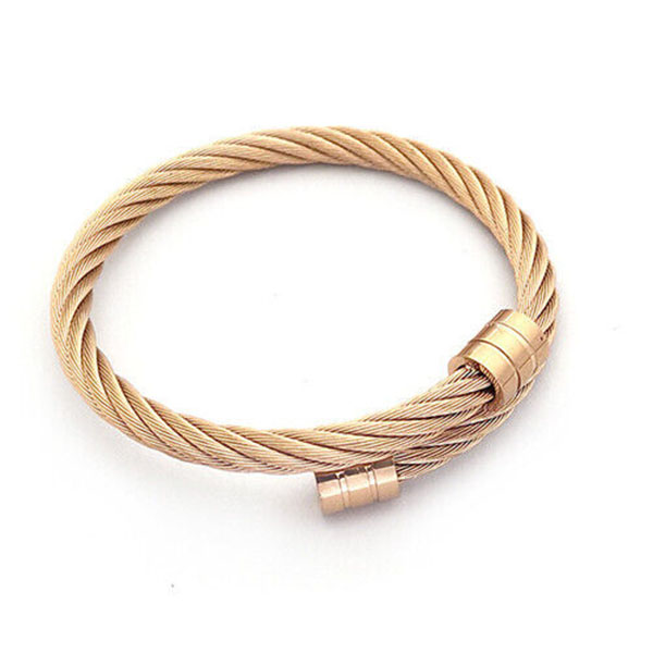 Bracelet manchette ouvert pour hommes et femmes, or, noir, argent, câble torsadé en acier inoxydable, bracelet manchette réglable, joli bijou, cadeau, anti-allergie, ne se décolore pas