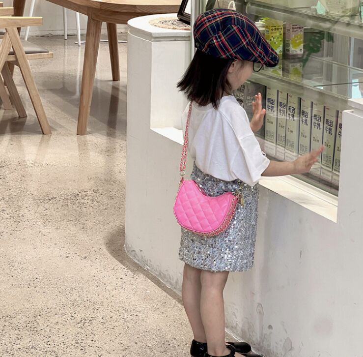 Borsa a tracolla alla moda mini luna bambini, borsa a catena con diamanti, piccola borsa da principessa