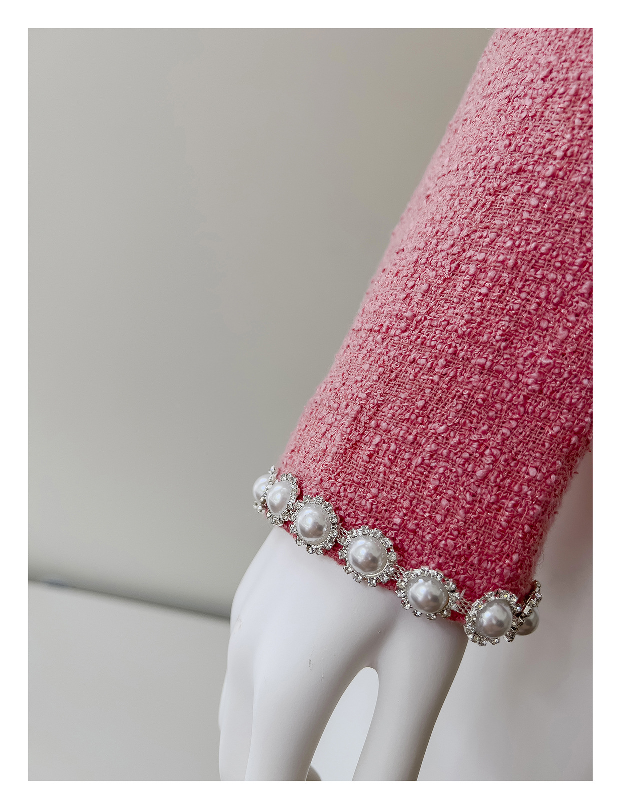2023 Autumn Pink Solid Kolor Tweed Kurtka z długim rękawem szyi podwójne kieszenie na pojedynczą kurtki z pojedynczych kurtkami Krótka warstwa pod względem zewnętrznym J3G301467