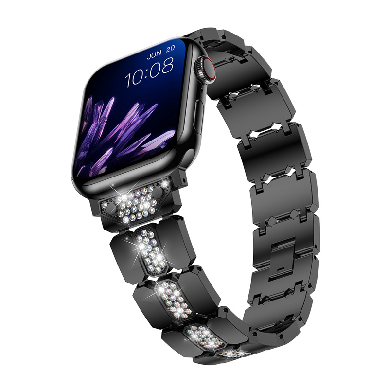 Pulseira de aço inoxidável pulseira de metal com diamante para Apple Watch Band 49mm 44mm 42mm 41mm 40mm 38mm Pulseira de luxo para senhoras Iwatch 8 Ultra 7 SE 6 5 4 3 Series Acessórios