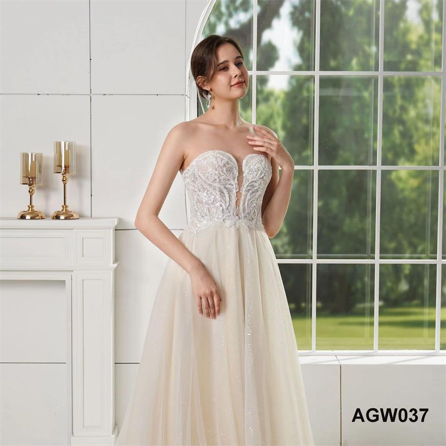 Robes de mariée de luxe ligne a, petit soutien-gorge, col en cœur, Design en forme de Slim, AGW037