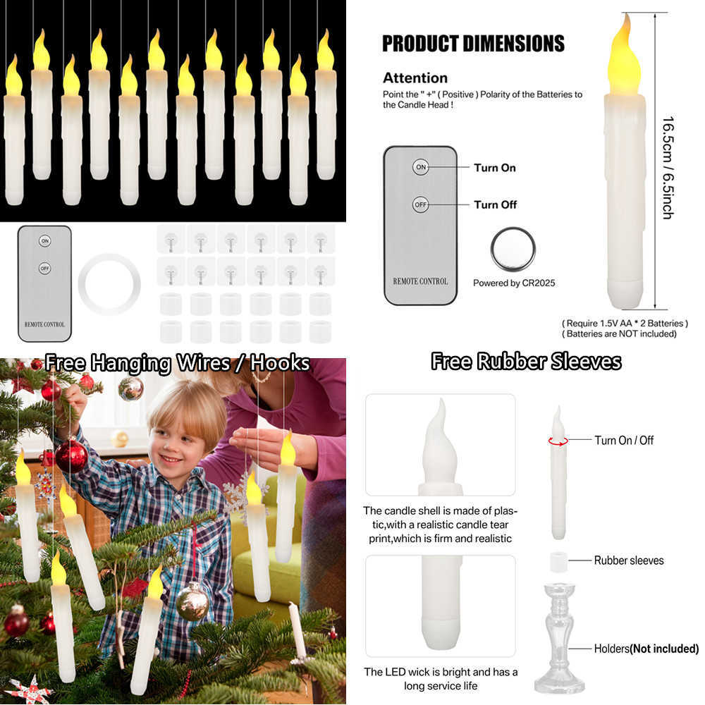 Other Health Beauty Items LED Flameless Taper Candles 6.5/11" Battery Operated Fake Flickering Candlesticks Electric Long Candles for Wedding Home Decor P23009.7