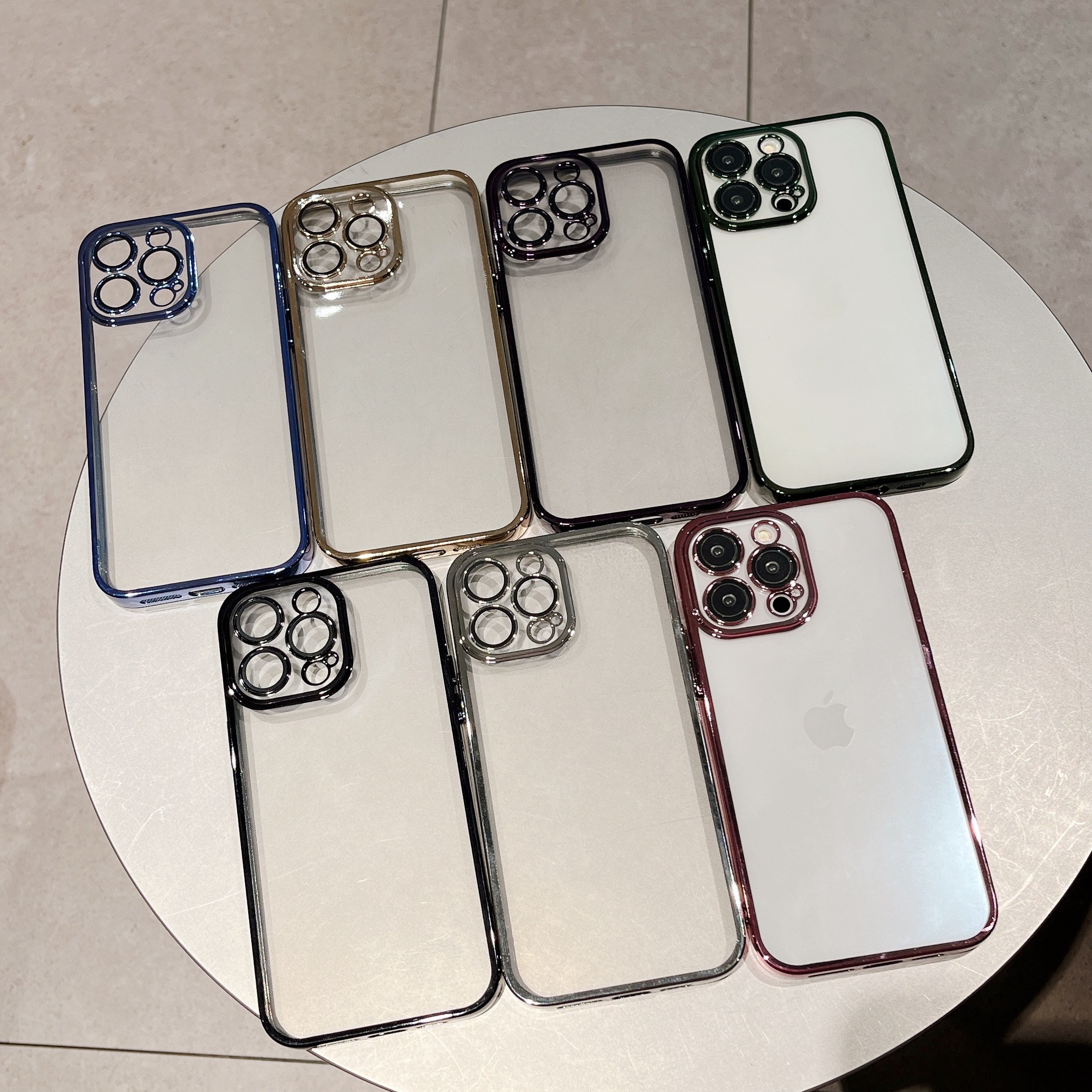 Verchroomde zachte TPU-hoes voor iPhone 15 Plus 14 13 12 Pro MAX 11 XR XS 8 7 Cameralensbeschermer Fijn gat Helder transparant metallic beplating Doorzichtige achterkant van mobiele telefoon