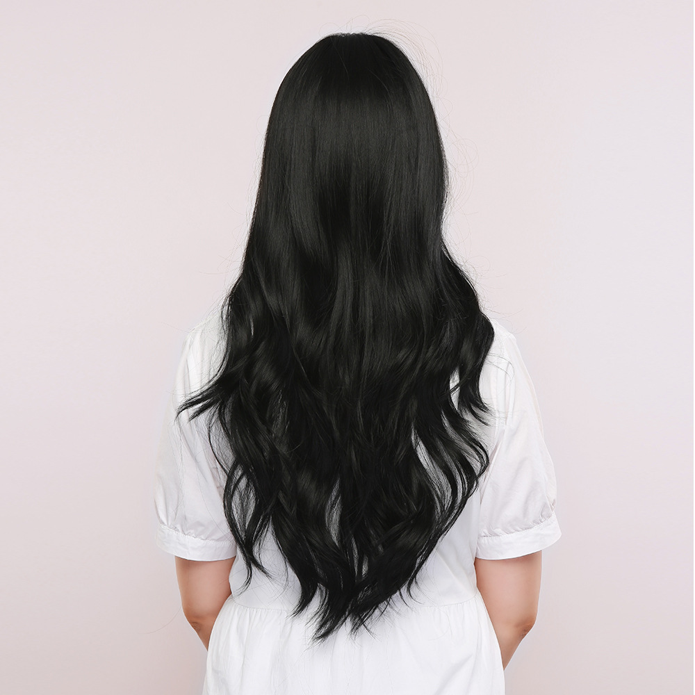 24 polegadas preto onda solta perucas naturais longo meio separação sem franja perucas de cabelo resistente ao calor peruca completa uso diário