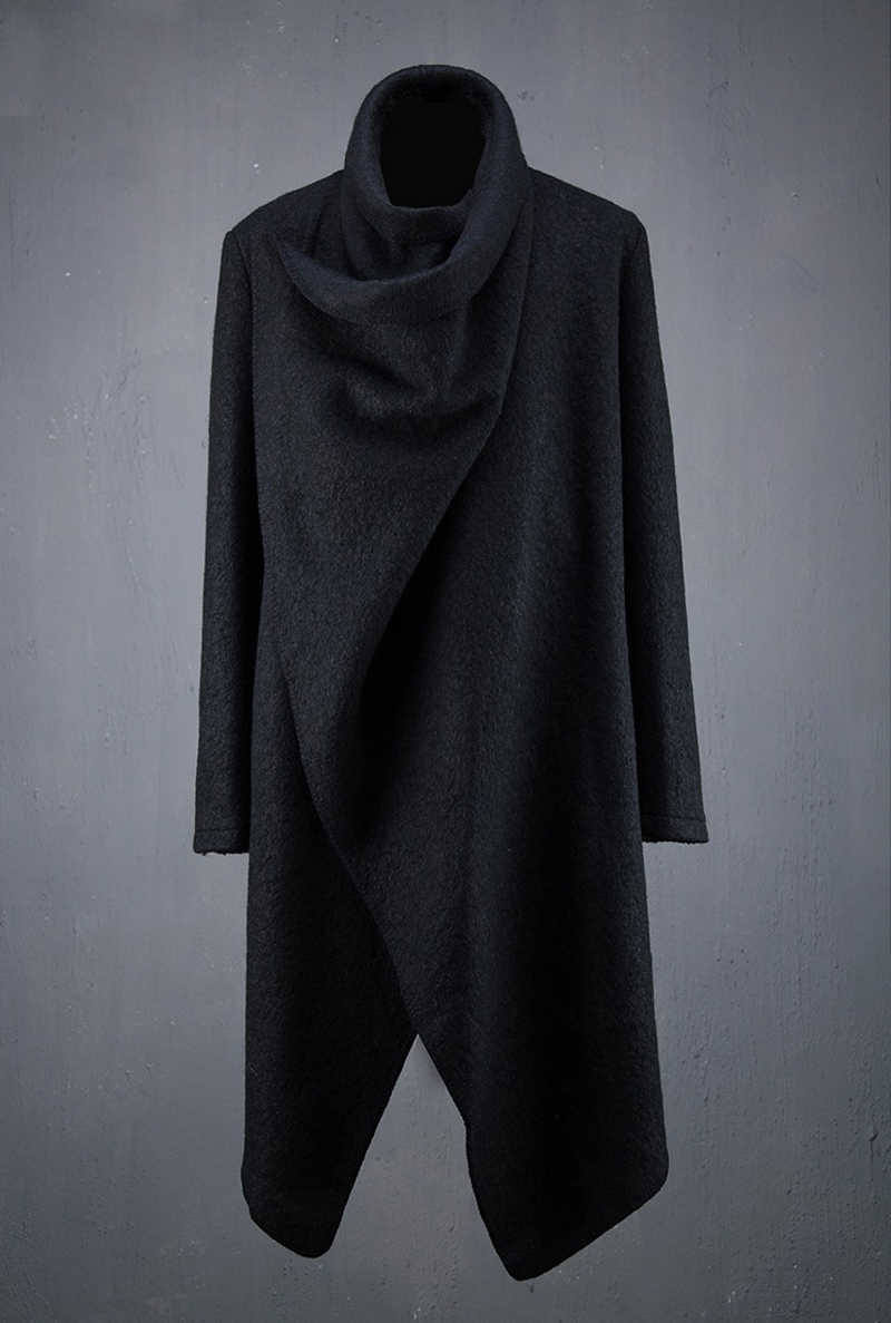 Women's Wool Blends Autumn and winter tide men's irregular medium-length wool coat men's version of the Korean fashion personality cloth trench coat HKD230904