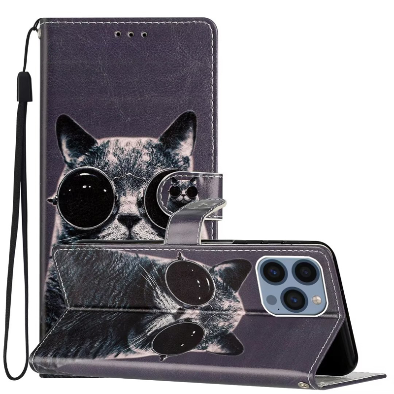 Кожаный чехол-кошелек с откидной крышкой для iphone 15 pro max 14 samsung A25 S23FE A24 A34 A54 5G мраморный волк цветок ананас фоторамка слот для карт крышка
