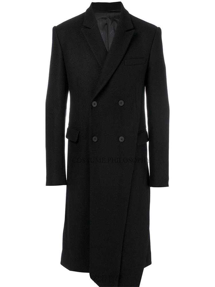 Mélanges de laine pour femmes Manteau en laine pour hommes manteau long irrégulier à double boutonnage personnalisé coupe ajustée noir simple loisirs mode grande taille mode printemps HKD230904