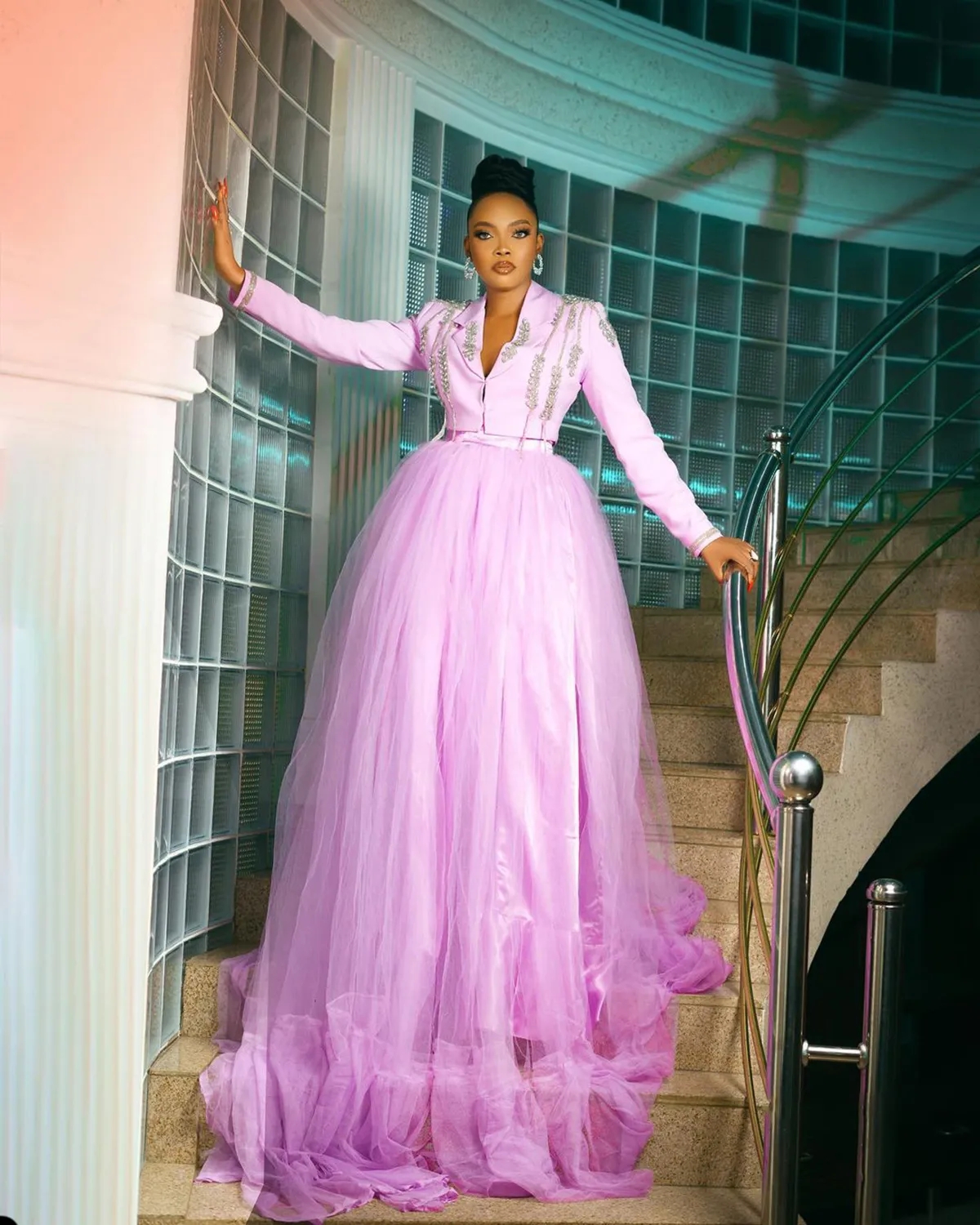 Elegant Plus Size Light Purple Evening Dresses Custom Made Beading Long Sleeve Women Diamonds Prom Gowns Vestidos De Mujer Party Dress
