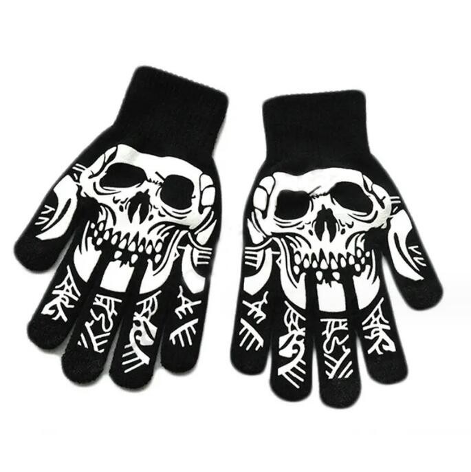 Gants squelette Noctilucent, accessoire de jeu de rôle d'halloween, mitaines demi-doigt, tricot d'hiver tendance, accessoires de vêtements pour hommes et femmes