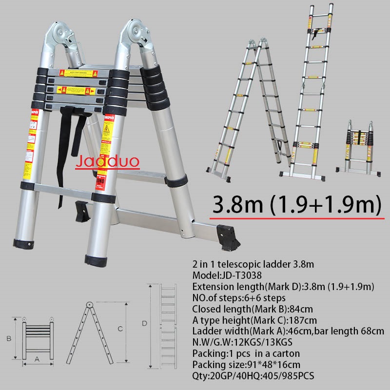 2 em 1 escada telescópica multiuso/EN131 Stable/6063-T5 liga de alumínio