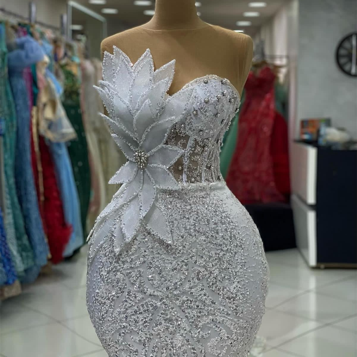 2023 Arabic Aso Ebi Ivory Mermaid Wedding Dress Beaded Crystals Sequined Lace Luxurious Bridal Gowns Dress ZJ3022