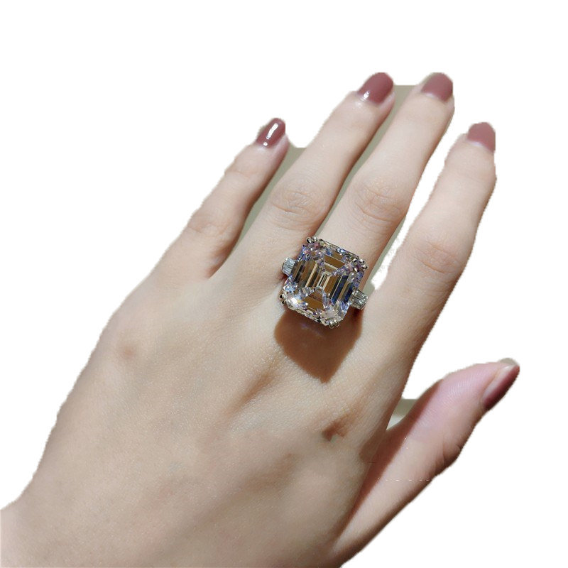 Original 925 Silver Square Ring Asscher Cut criou Moissanite Wedding noivado Cocktail Women Rings Topaz Rings Finger Fine Jewelry2607338