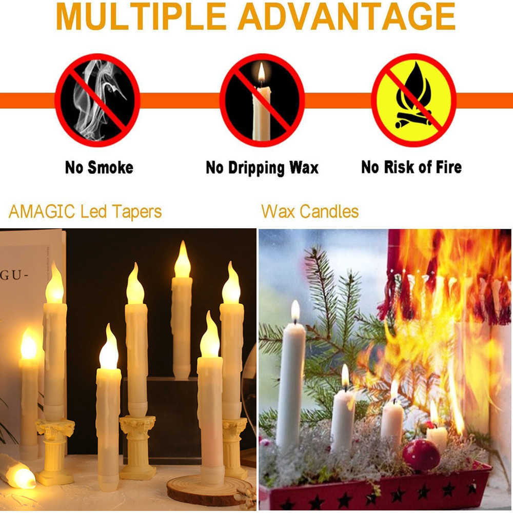 Other Health Beauty Items LED Flameless Taper Candles 6.5/11" Battery Operated Fake Flickering Candlesticks Electric Long Candles for Wedding Home Decor P23009.7