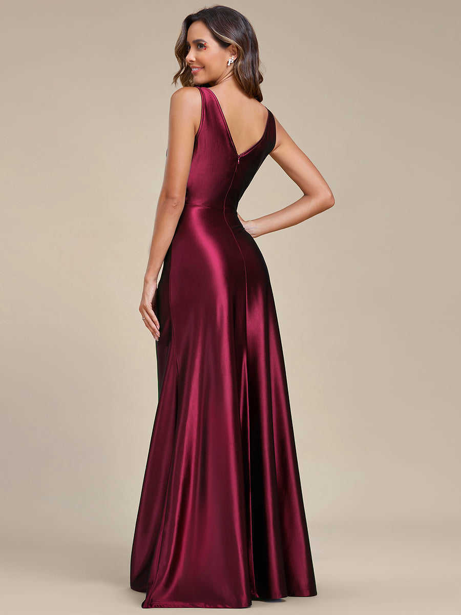 Grundläggande avslappnade klänningar Eleganta aftonklänningar V Neck Split Ruffles Wholesale Stain Floor-Length 2023 Ever Pretty of A-Line Bourgogne Bridesmaid Dress LST230904