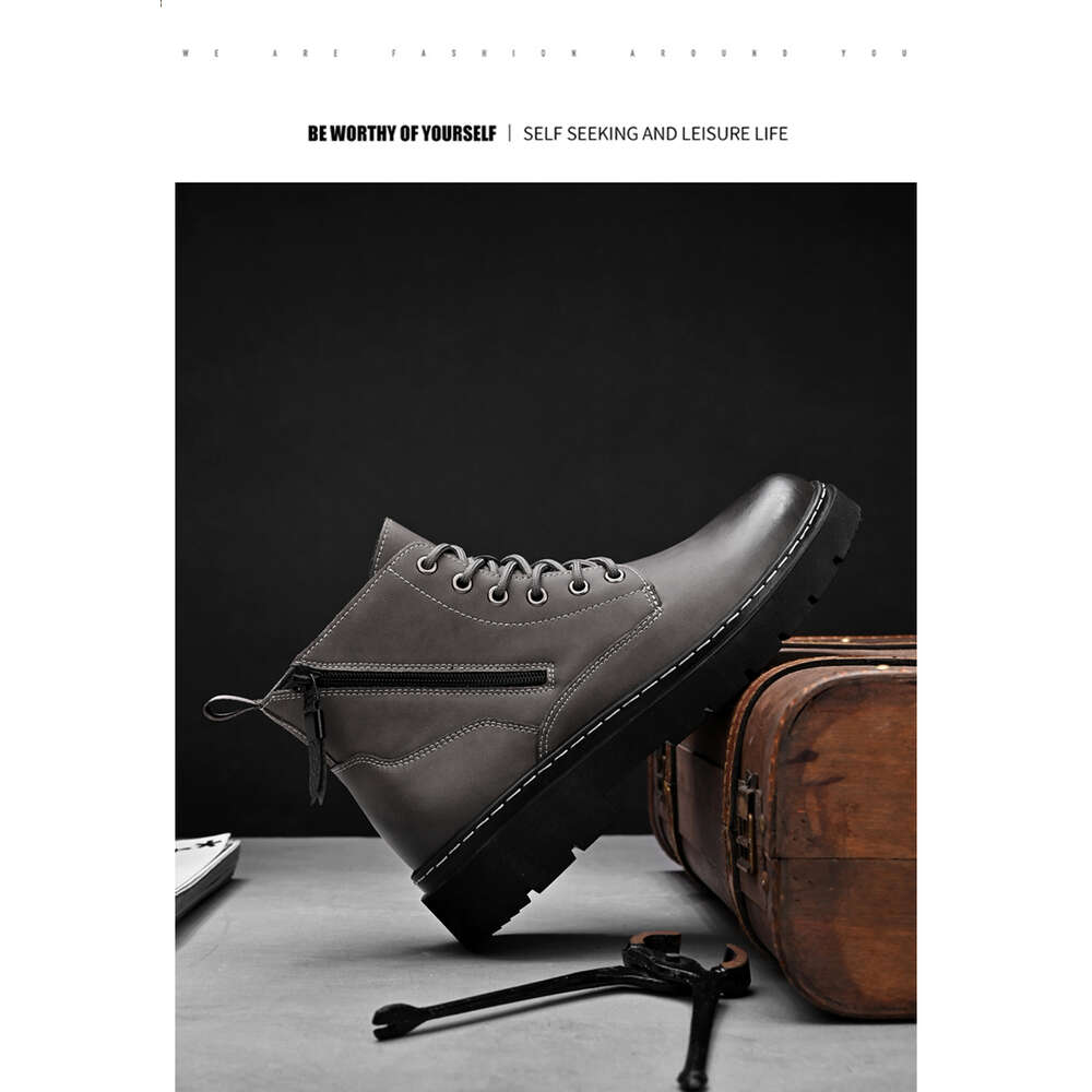 Dengtu Shoes – Neue Martin-Stiefel aus Rindsleder für Herbst und Winter mit seitlichem Reißverschluss, Arbeitskleidung, Stiefel für Herren und Damen, Outdoor-Sport, Lauf-Turnschuhe, lässig