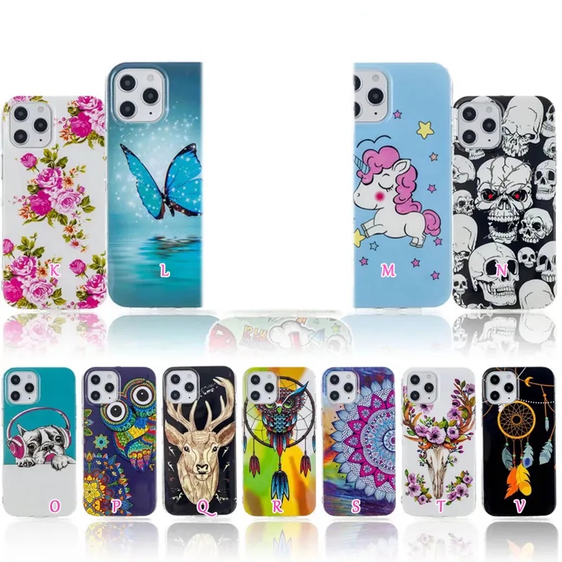 Luminoso lobo tigre suave TPU casos para iPhone 15 Plus 14 13 Mini Iphone15 12 11 Pro Max XR XS 8 7 6 Moda linda encantadora mariposa flor encaje gato leopardo brillan en la cubierta oscura