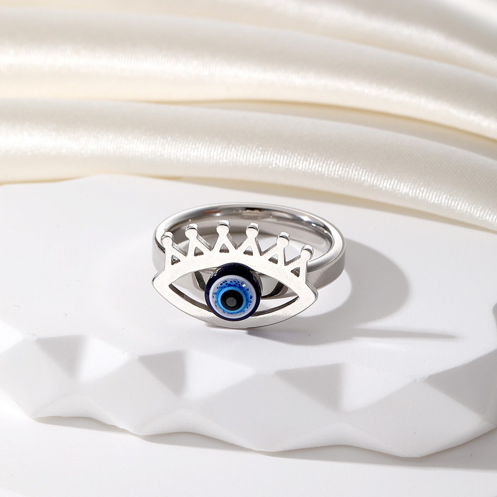 Vintage Blue Evil Eye Finger Ring voor vrouwen Gift Sieraden Hollow Crown Turkse Lucky Eye Verstelbare Party Accessoires Maat 17 18 19 20