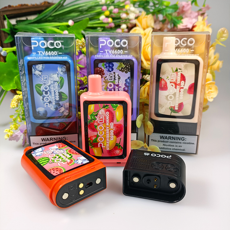 POCO TV 6600パフメッシュコイル電子タバコの使い捨て吸血吸収650mAhタイプCバッテリーと5％16ml交換可能なカートリッジポッドEUR倉庫