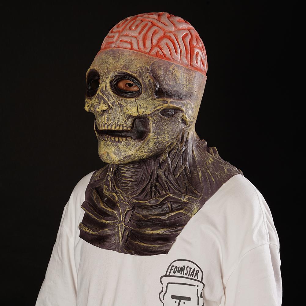 Máscaras de fiesta Scary Skull Mask Magic Cap Horror Bare Brain Zombie Latex Halloween Mascarada Cosplay Terrible Cara Completa Sombrero 230904