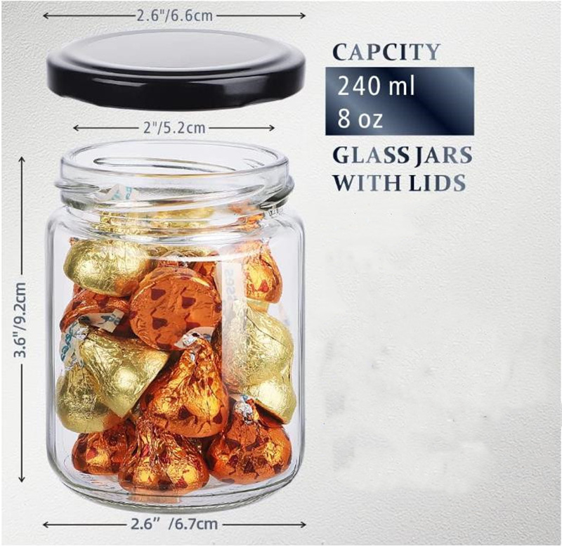 Glass Jam Canning Jars Clear Round Storage Containers for Jam Pickles with Metal Lids