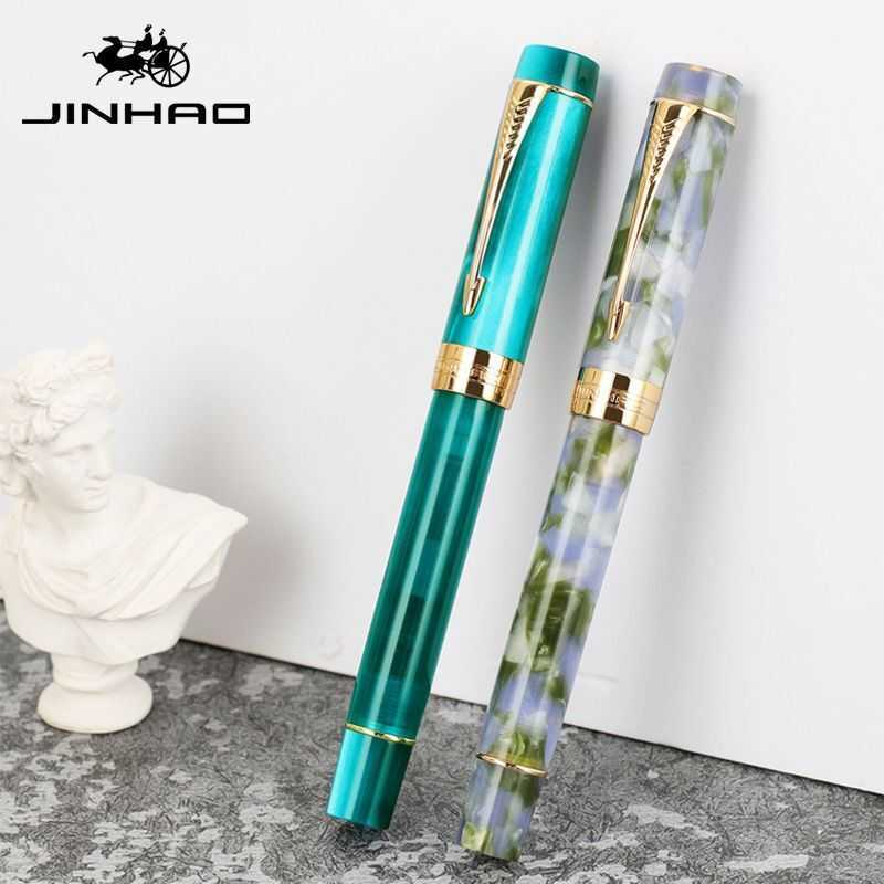 Fountain Pens JinHao 100 Fountain Pen Acrylic Business Blue Grey Spin Arrow #6 35 Nib Fude Calligraphy Office Supplies Golden Ink Pen HKD230904