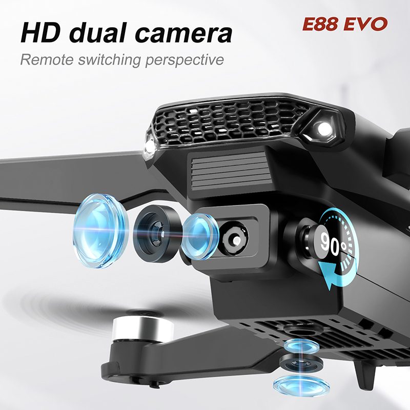 E88 EVO Drones HD double caméra sans brosse puissance UAV flux optique vol stationnaire longue portée RC quadrirotor pliable Mini Drone pour enfants E88