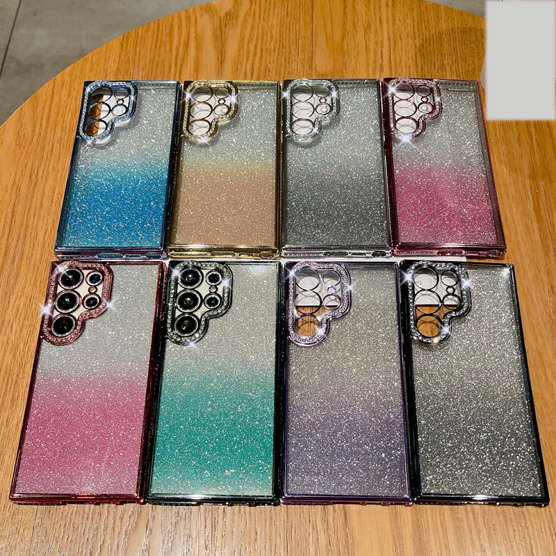 Luksusowe Diamentowe Glitter Chromed Cose for Samsung S23 Ultra S22 Plus Galaxy S23 Bling Gradient Fine Hole Soft TPU Rhinestone Crystal Crystal Mobile Cover Cover