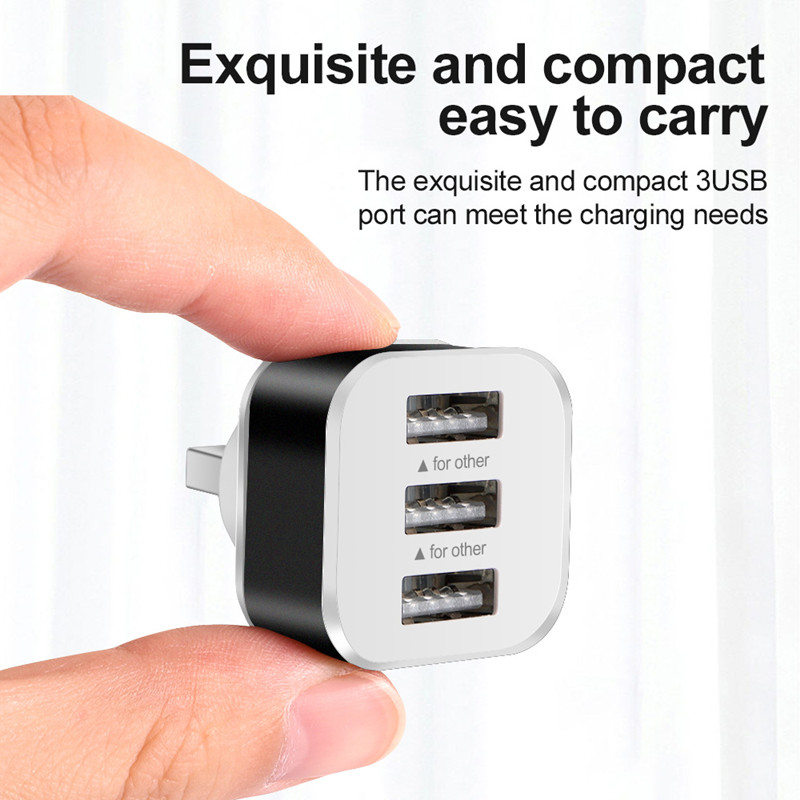 Adaptateur d'extension de hub USB portable 3 ports 5W Mini répartiteur de ports USB 2.0 Hub QuickCharger Socket Adaptateur mural de charge uniquement avec indicateur LED